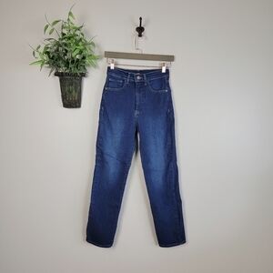 Express 2 Slim Super High Rise Medium Wash Tapered Leg Jeans